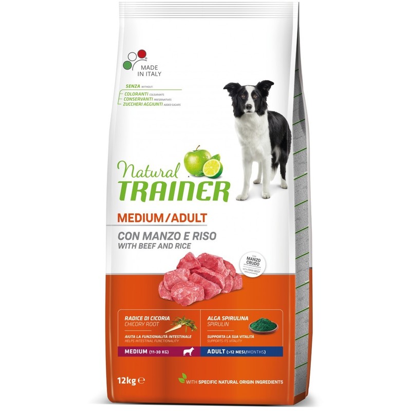 Trainer Natural Dog sa govedinom i pirinčem za odrasle pse srednjih rasa 12kg