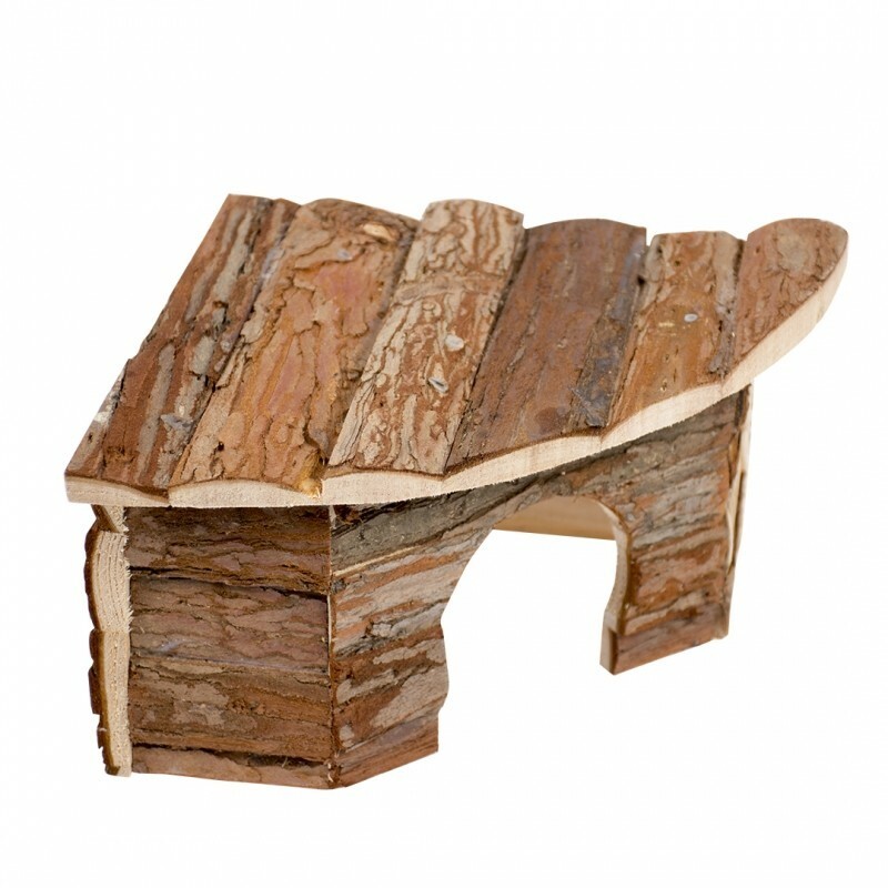 Duvo+ Drvena kućica za sitne životinje ugaona Lodge Bark 22X22X13cm