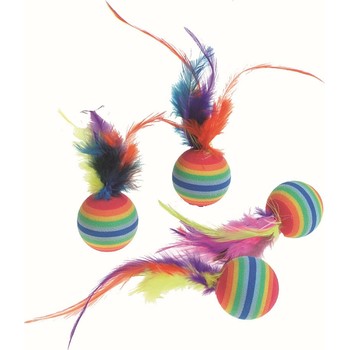 Flamingo Igračka za mačke - Rainbow loptice sa perjem 4kom 