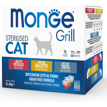 Monge Grill hrana za sterilisane mace govedina/petlic/pastrmka 12x85g