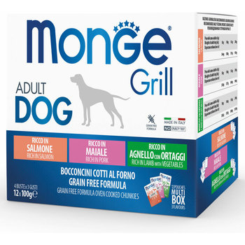 Monge Grill losos/svinja/jagnje sosići za pse 12x100g