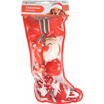 Flamingo Božićna čarapa za pse Crvena - komplet igračaka